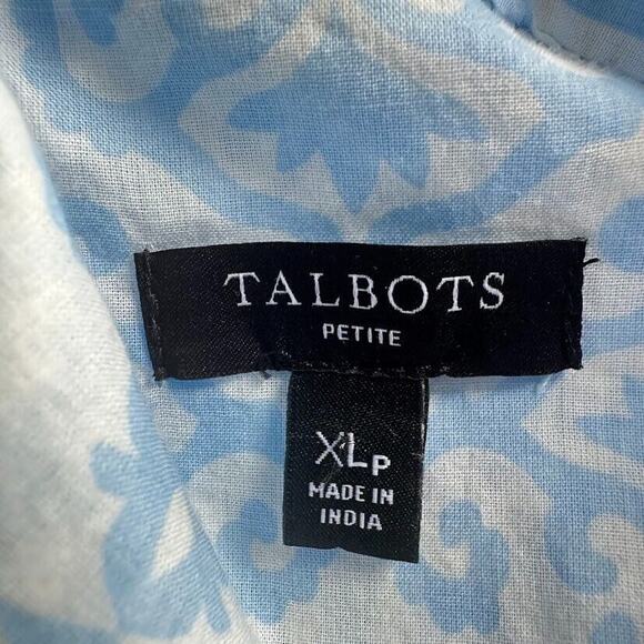 Talbots Tunic Top Shirt Womens XL Petite Blue White Medallion Print Button Flowy - Picture 7 of 9